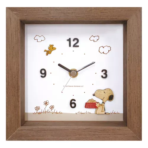 ၄၃┋JP#史努比#賞鳥景#相框風#吊掛款#咖啡色：木，時鐘(約W15.1×H15.1×D5.1cm)。