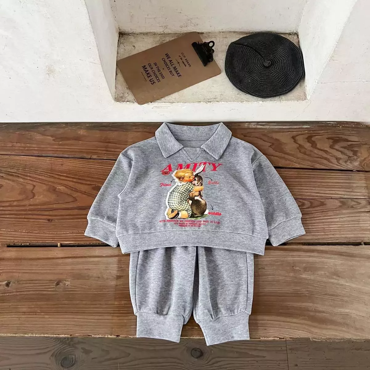 ☻｜JP#童兔#擁抱#兒童/小北鼻#長袖款#藍：衣褲套裝組(73/80/90/100/110/120)。