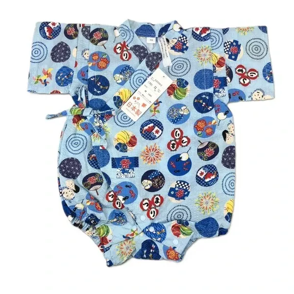 ☻｜JP#慶典風#兒童/小北鼻#和服/甚平/浴衣#短袖款#藍：兔裝包屁衣(70/80)。
