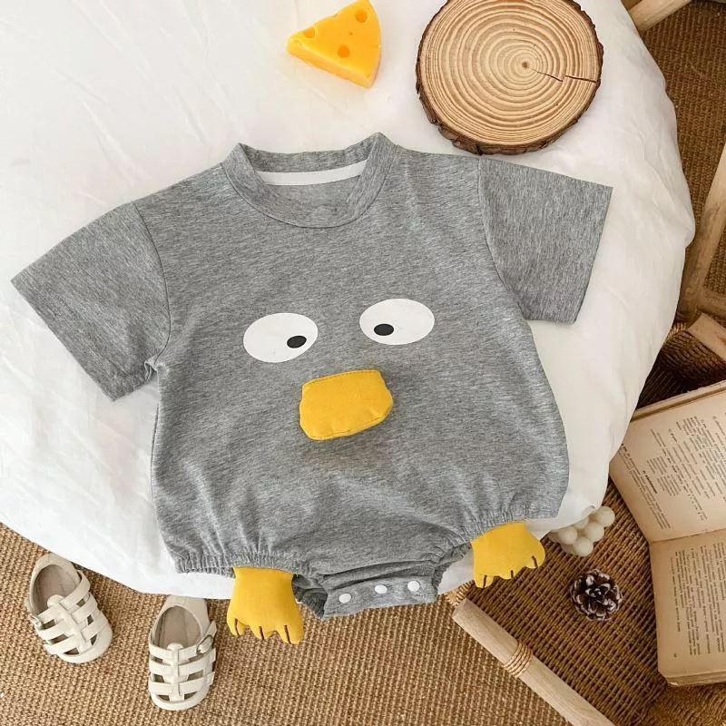 ☻｜JP#鴨子#兒童/小北鼻#短袖款#灰：兔裝包屁衣(66/73/80/90)。