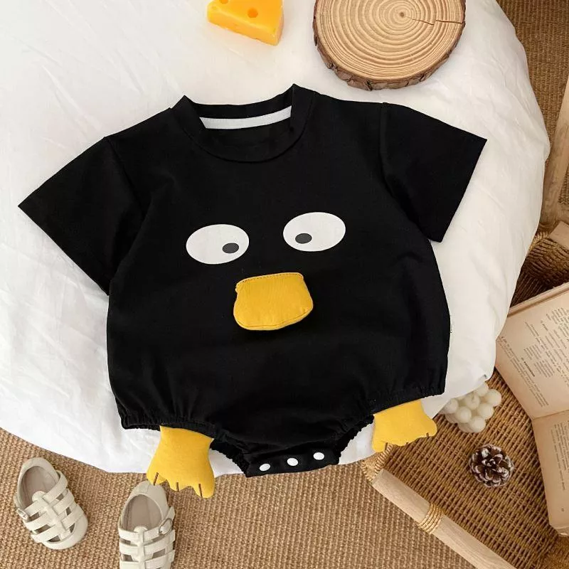 ☻｜JP#鴨子#兒童/小北鼻#短袖款#黑：兔裝包屁衣(66/73/80/90)。