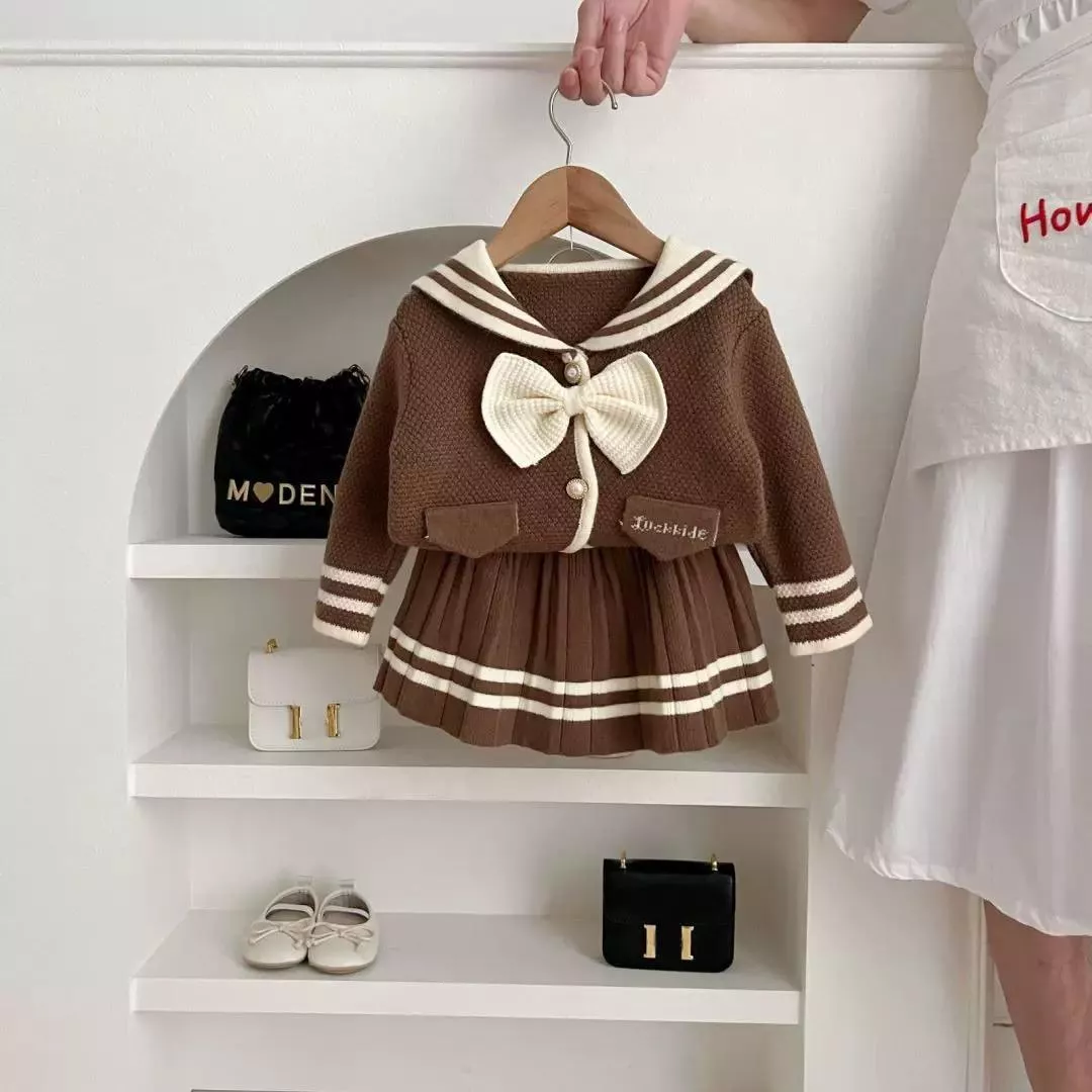 ☻｜JP#制服風#兒童/小北鼻#長袖款#咖米色：衣裙套裝組(90/100/110/120/130)。