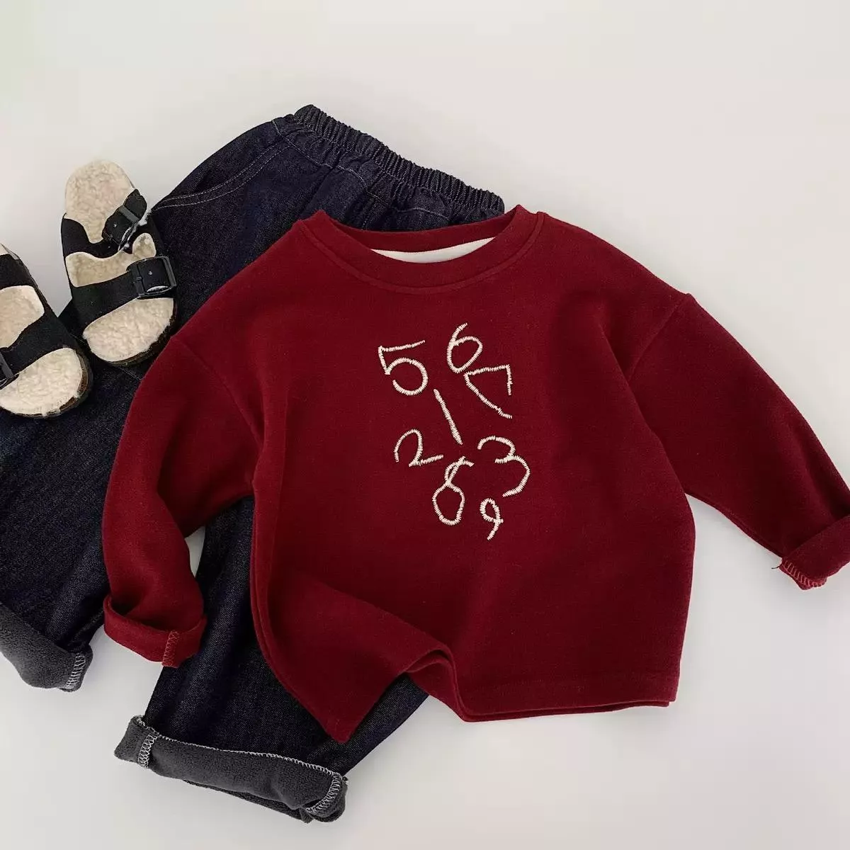 ☻｜JP#數字風#兒童/小北鼻#長袖款#紅：衣服(90/100/110/120/130/140)。