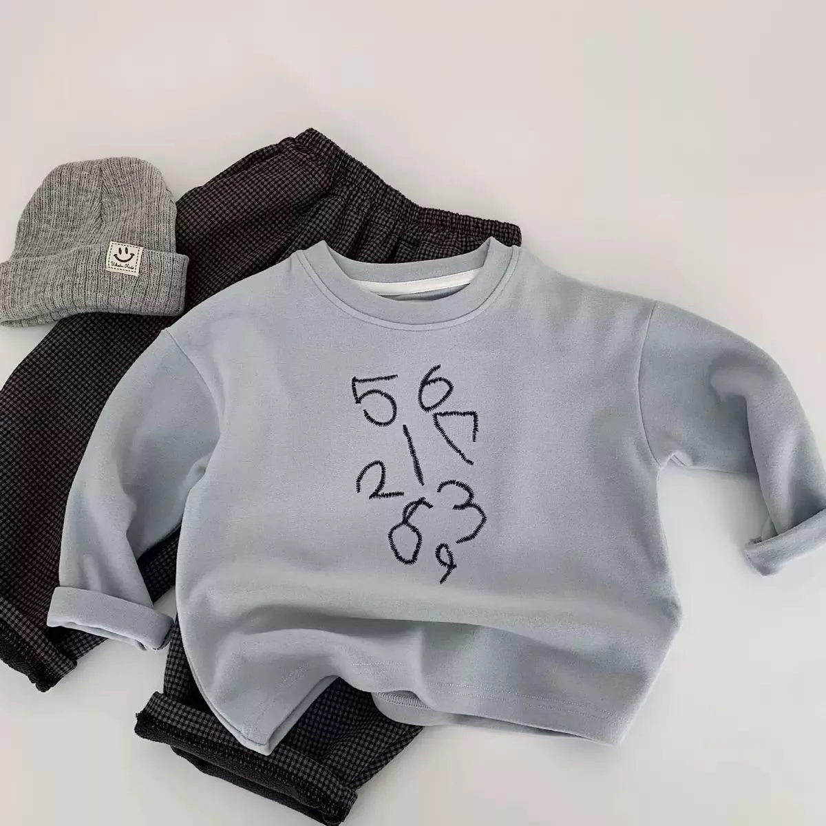 ☻｜JP#數字風#兒童/小北鼻#長袖款#灰：衣服(90/100/110/120/130/140)。