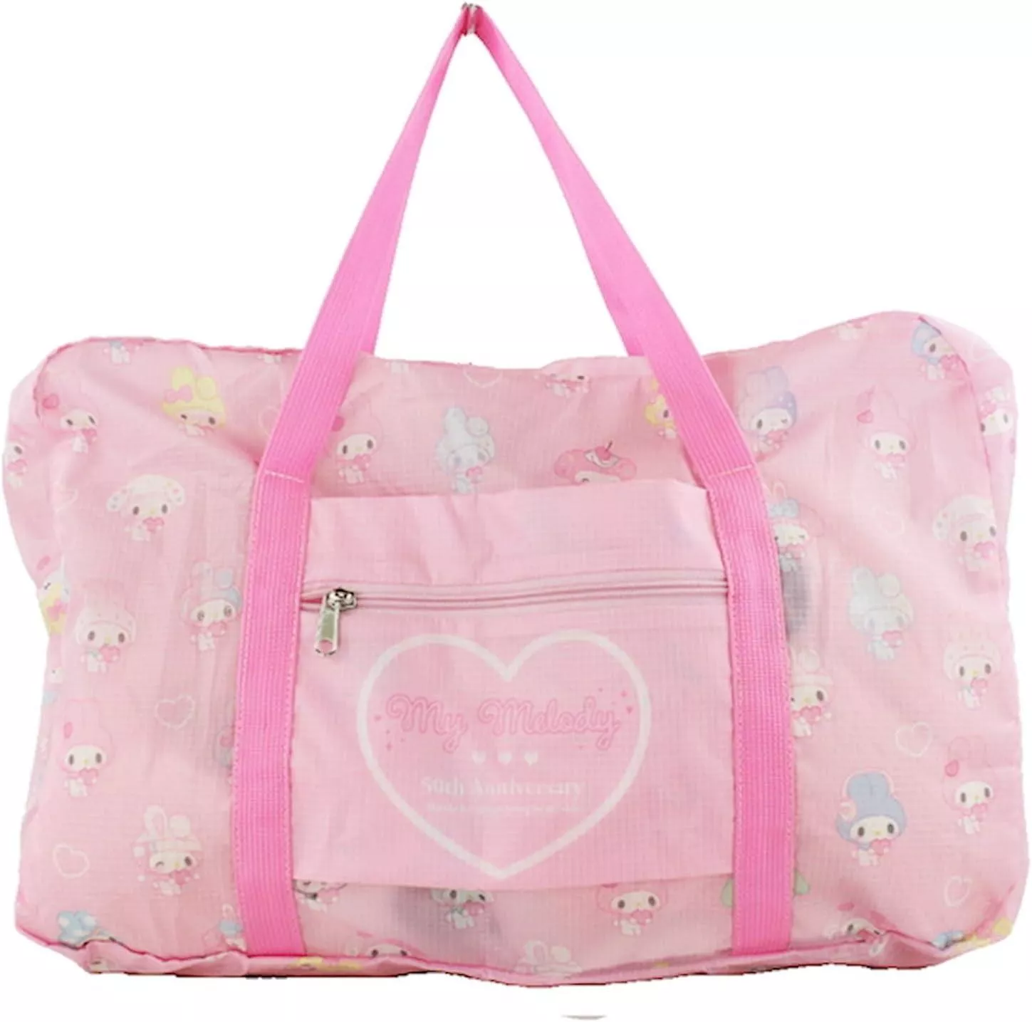 ☻｜JP#三麗鷗#美樂蒂#愛心#50th#粉：行旅/手提肩背包兩件組(約44×30×13cm收納時17×19cm)。