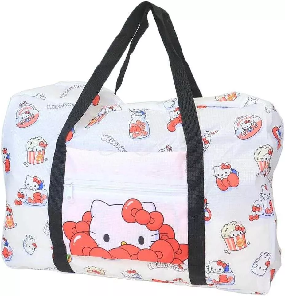 ☻｜JP#三麗鷗#凱蒂貓#蝴蝶結#白：行旅/手提肩背包兩件組(約44×30×13cm收納時17×19cm)。