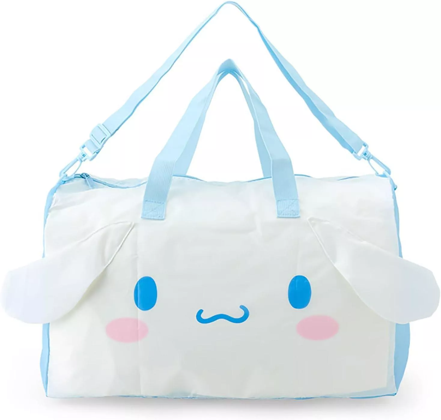 ☻｜JP#三麗鷗#大耳狗#大臉風#藍：行旅/手提肩背包(約48×22×30cm/收納時24×3×18cm)。