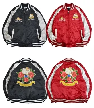 ☻｜JP#三麗鷗#凱蒂貓#玫瑰花#成人/女生#長袖#銀紅/銀黑：夾克/外套(M/L/LL)。