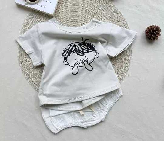 ☻｜JP#小嘟嘴#兒童/小北鼻#短袖#男孩#灰白色：衣褲套裝組(73/80/90/100)。