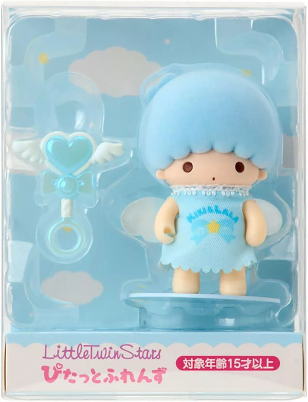 ☻｜JP#三麗鷗#雙星仙子/雙子星#KiKi#天使#植絨款#藍：公仔扭蛋盒玩佈景擺飾品(人物約4.5×3×6cm/包裝約8×4.2×10cm)。