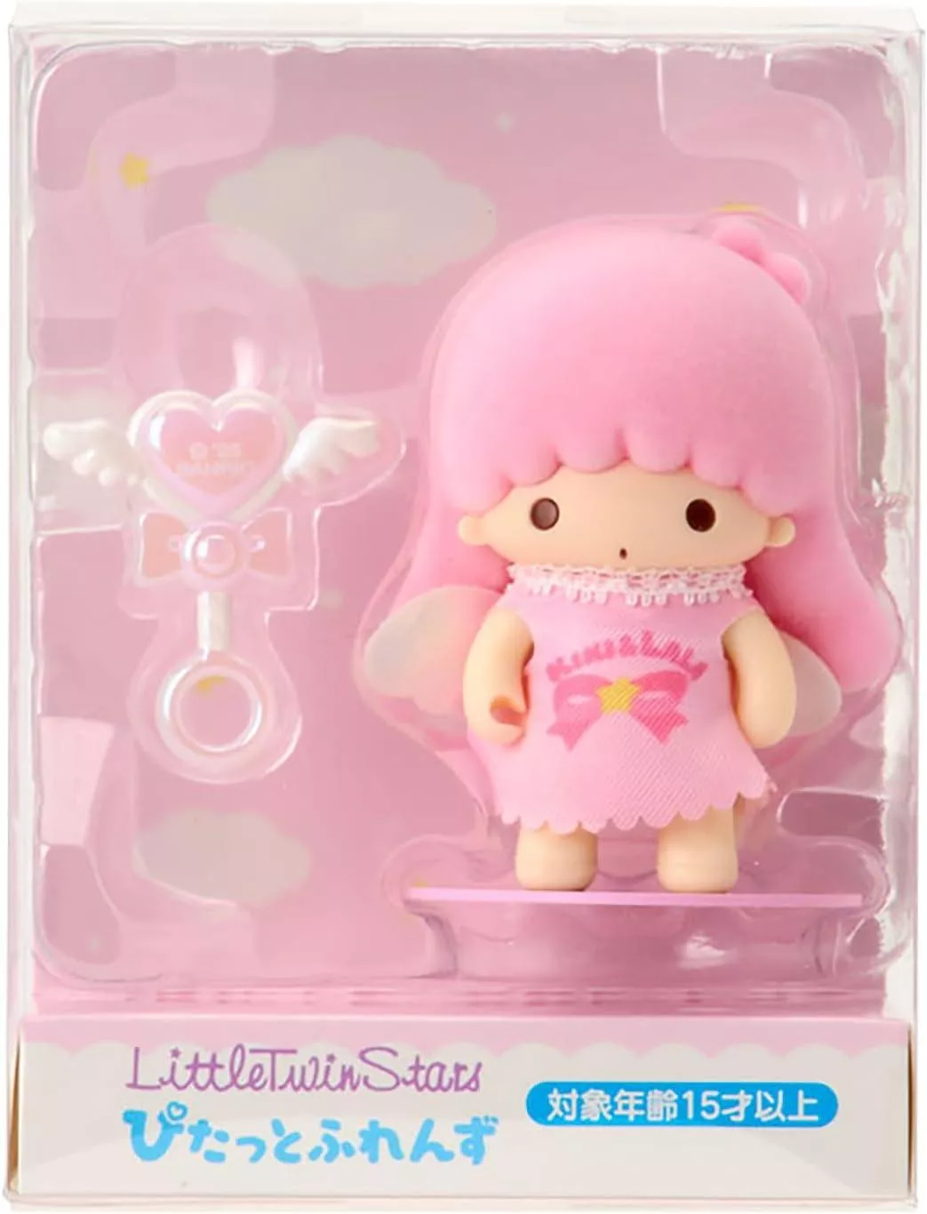☻｜JP#三麗鷗#雙星仙子/雙子星#LaLa#天使#植絨款#粉：公仔扭蛋盒玩佈景擺飾品(人物約4.5×3×6cm/包裝約8×4.2×10cm)。