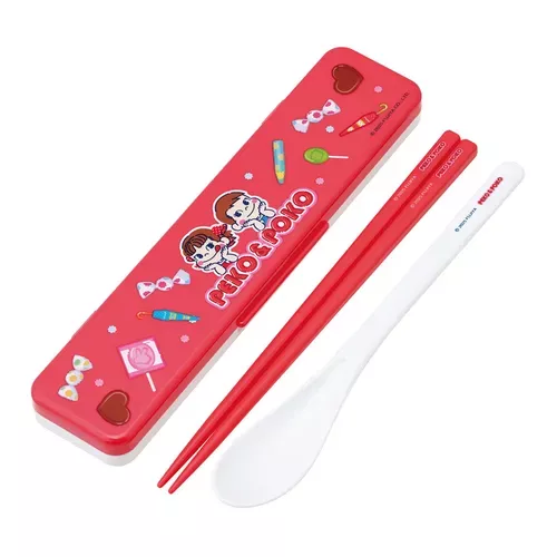 ☻｜JP#不二家#PEKO/POKO#甜點風：匙筷/餐具兩件組(約18cm/盒188×47×18mm)。