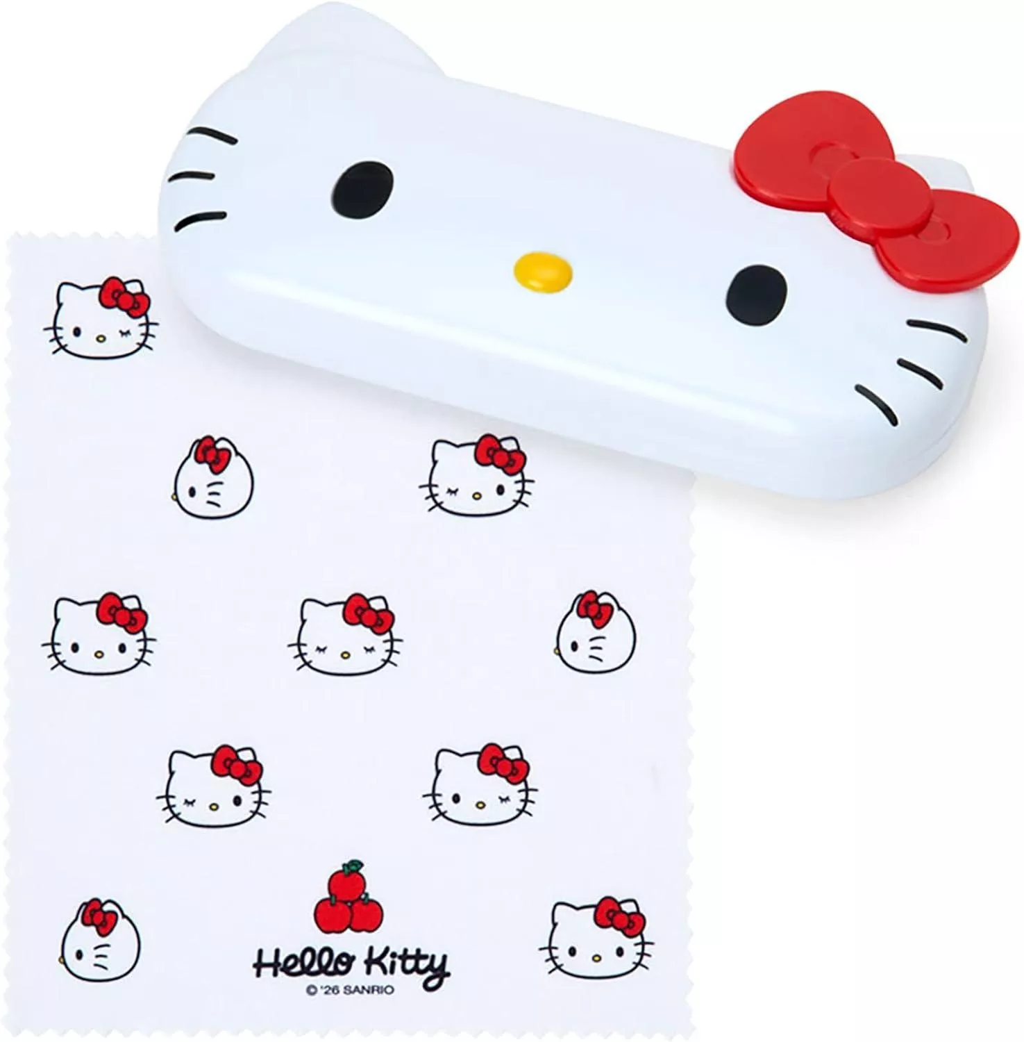 ☻｜JP#三麗鷗#凱蒂貓#紅白色：眼鏡盒(約15.5×8×3.5cm/鏡布約15×17.5cm)。