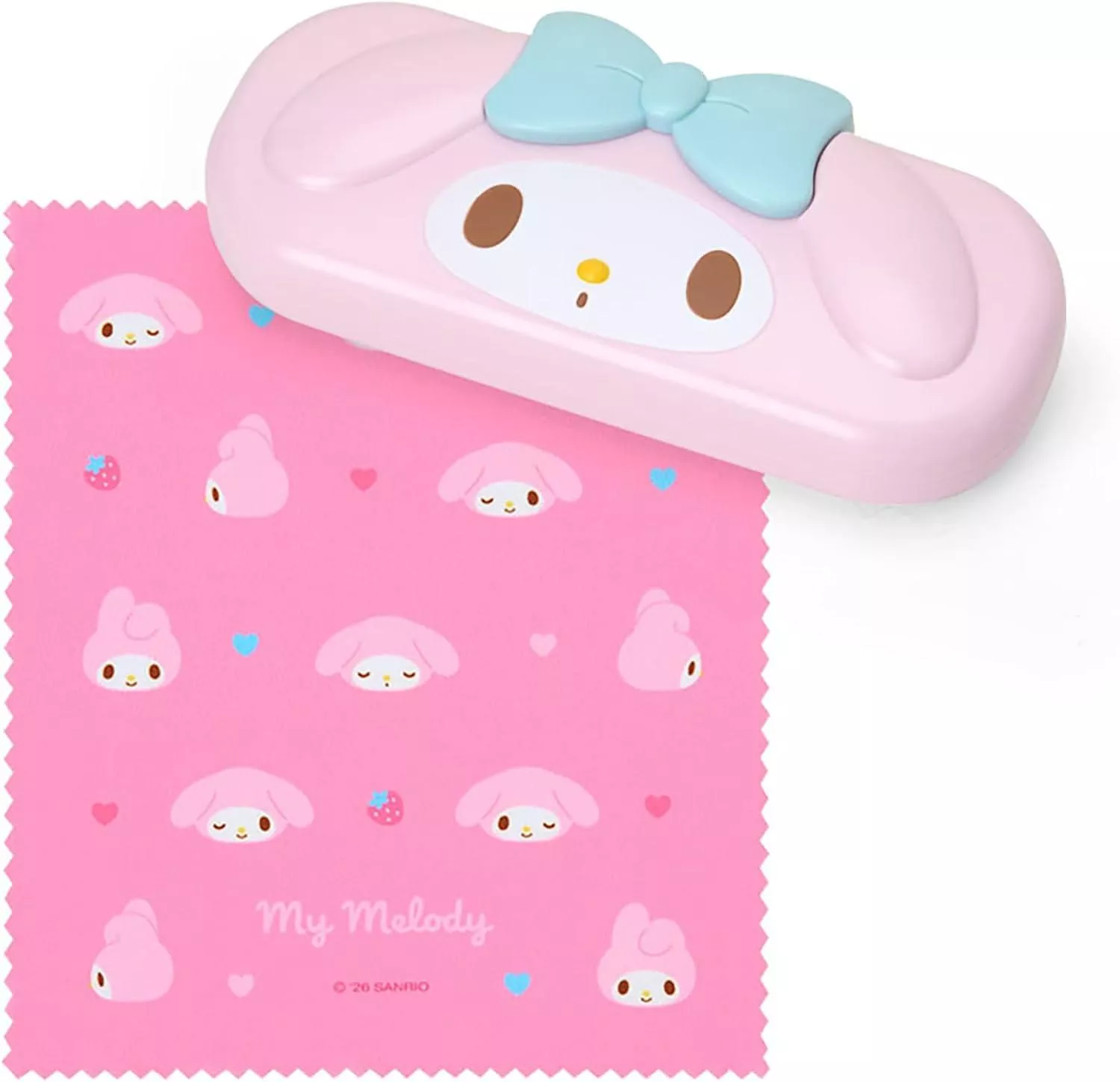 ☻｜JP#三麗鷗#美樂蒂#淺粉色：眼鏡盒(約15×7×3.5cm/鏡布約15×17.5cm)。