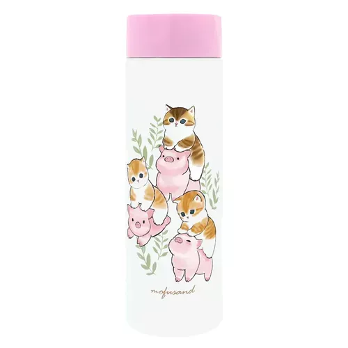 ☻｜JP#貓福珊迪/mofusand#豬#粉：不鏽鋼，水瓶水壺罐(約4.4×4.4×11.7cm/保温52℃以上(6時)保冷12℃以下(6時)/150ml)。