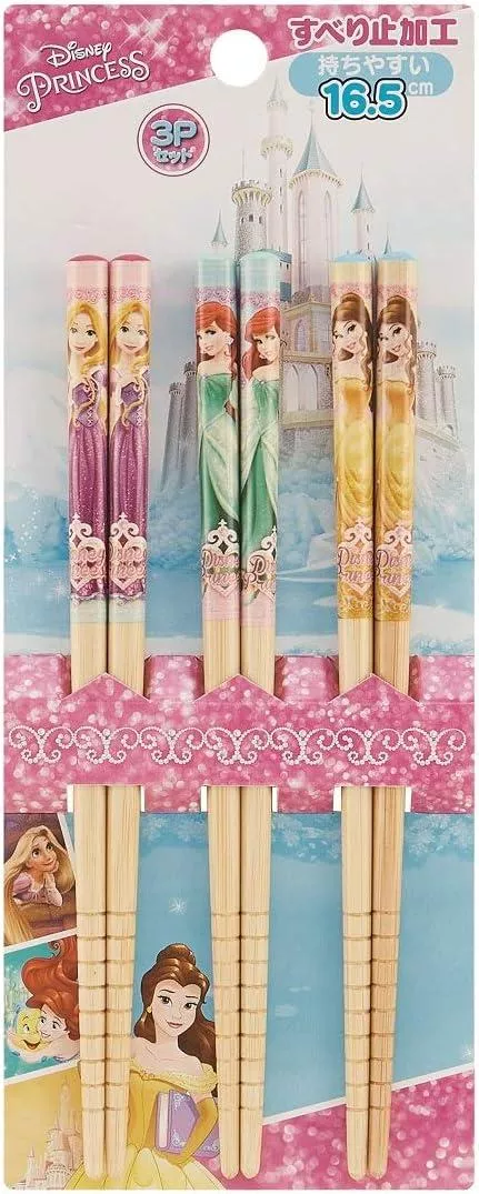 ੴ ｜JP#迪士尼#公主#城堡風：天然竹，筷子三雙組(約165mm)。