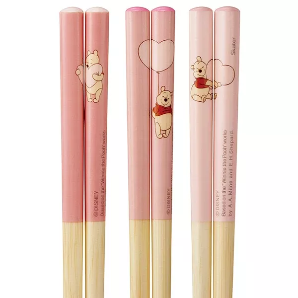 ੴ ｜JP#迪士尼#小熊維尼#愛心風#粉：天然竹，筷子三雙組(約165mm)。