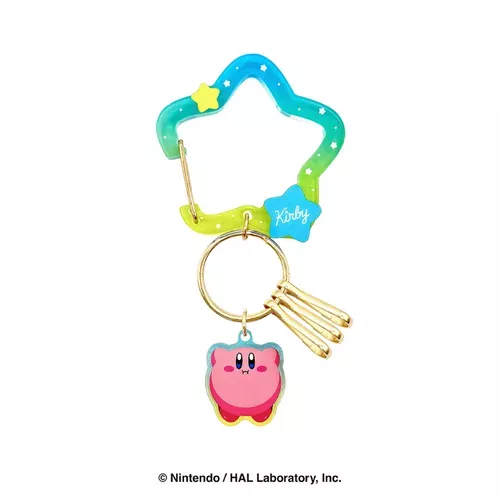 ੴ ｜JP#任天堂#星之卡比#星#藍綠色：公仔扭蛋盒玩佈景擺飾品/鎖扣鑰匙圈吊飾兩件組(約H12.7×W5.9×D0.5cm)。