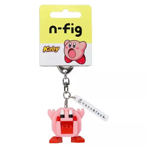 ܤ｜JP#任天堂#星之卡比#積木風#大嘴巴#粉：公仔扭蛋盒玩佈景擺飾品/鎖扣鑰匙圈吊飾兩件組(約3.6×3.6×3.4cm)。