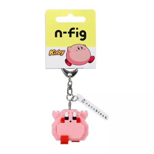 ܤ｜JP#任天堂#星之卡比#積木風#步#粉：公仔扭蛋盒玩佈景擺飾品/鎖扣鑰匙圈吊飾兩件組(約3.6×3.6×3.4cm)。