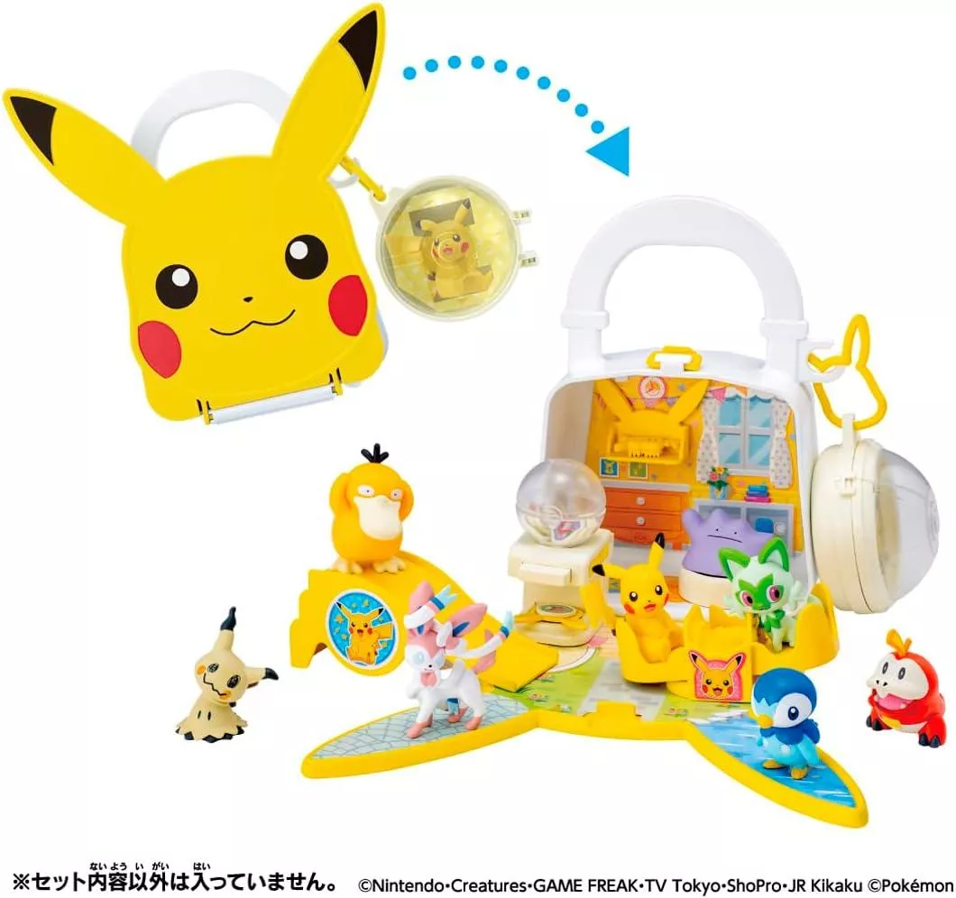 ܤ｜JP#神奇寶貝/寶可夢#皮卡丘#遊樂屋#黃白色：遊戲玩具組(約6x19x18cm)。