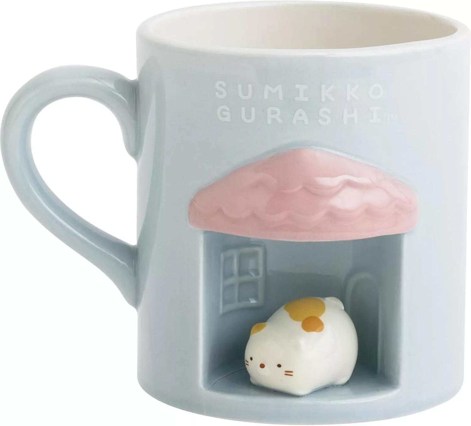 ܤ｜JP#SANX#角落生物/角落小夥伴#貓#小屋風#灰藍色：陶瓷，馬克杯(約8x9cm/300ml)。