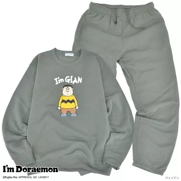 ܤ｜JP#哆啦A夢#技安/胖虎#男生#長袖#灰：衣褲套裝組(M)。