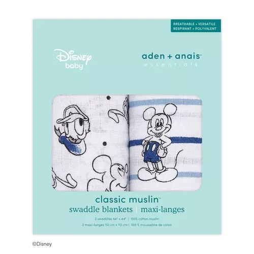 ܤ｜JP#迪士尼#米奇/唐老鴨#藍白色：襁褓巾/紗布被，兩入組(約112×112cm)。