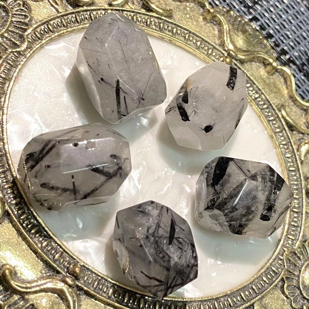 黑髮晶隨形切面珠 橫孔 切面不規則 切角隨形珠 手作材料 單個隨機出貨