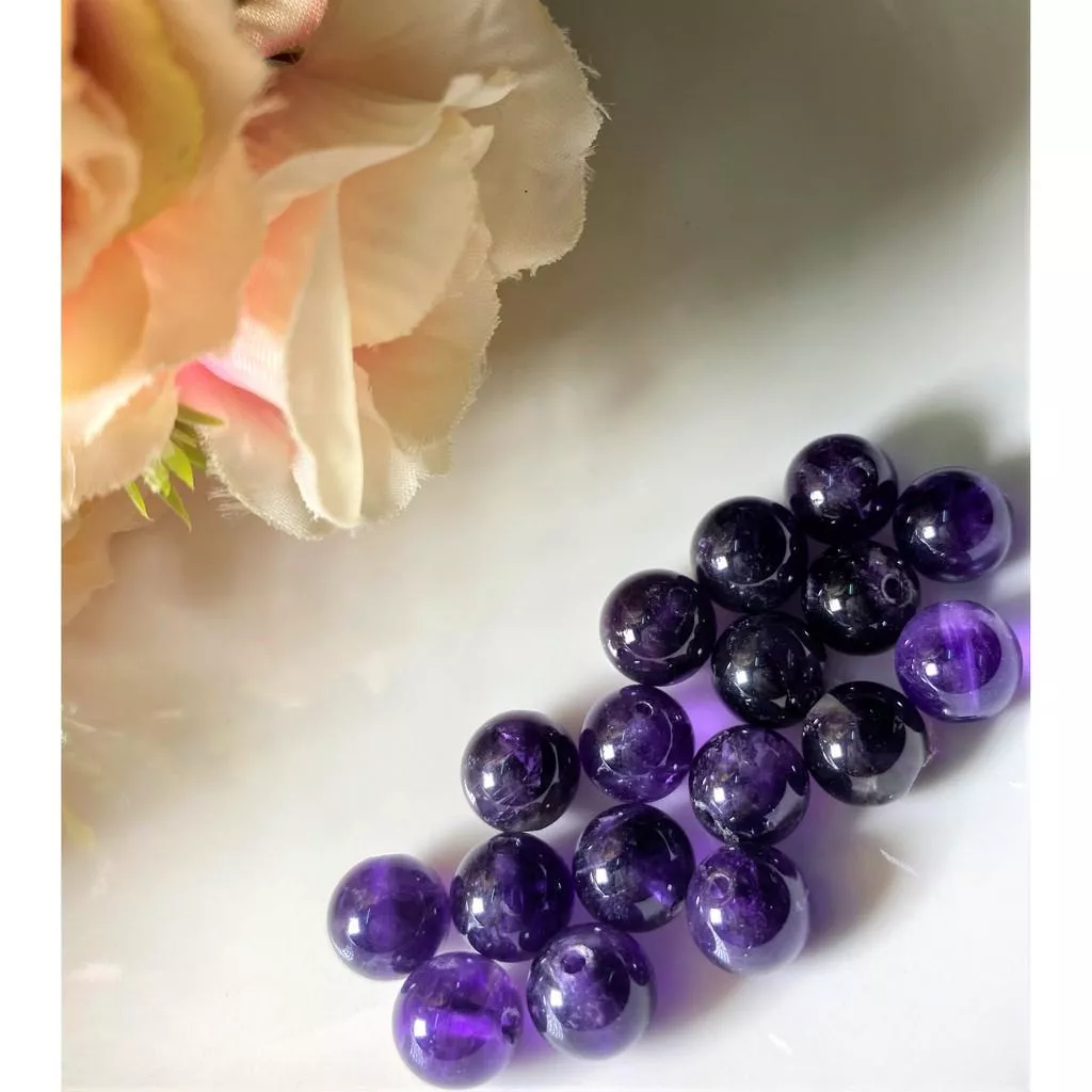 紫水晶 8 mm 10 mm 12 mm 散珠圓珠 直通隔珠 DIY飾品配件材料 金屬編織  DIY串珠
