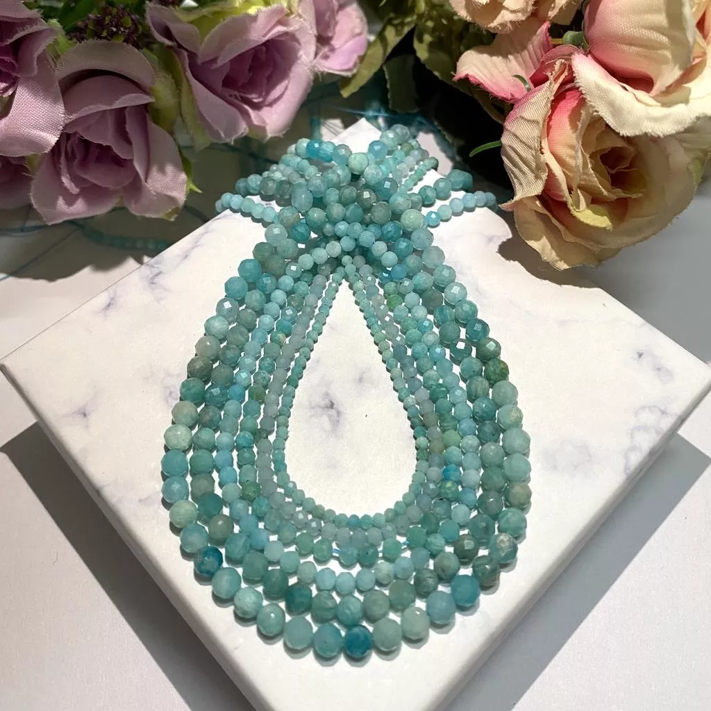 約2mm 3mm 4mm 天河石切面串珠 切面刻面圓珠 圓形切面 半成品 DIY飾品 單條