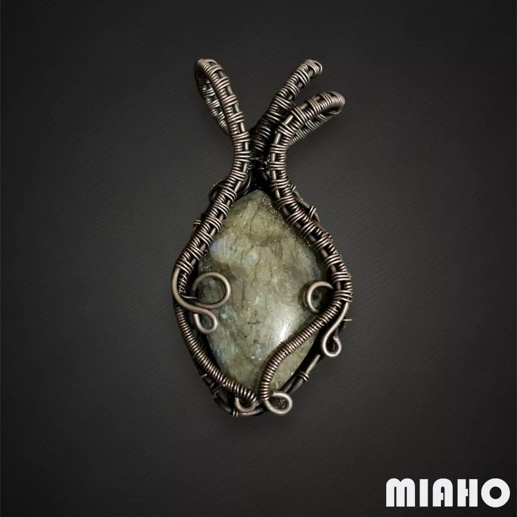 miaho 拉長石墜 手工編織 銅線編織墜