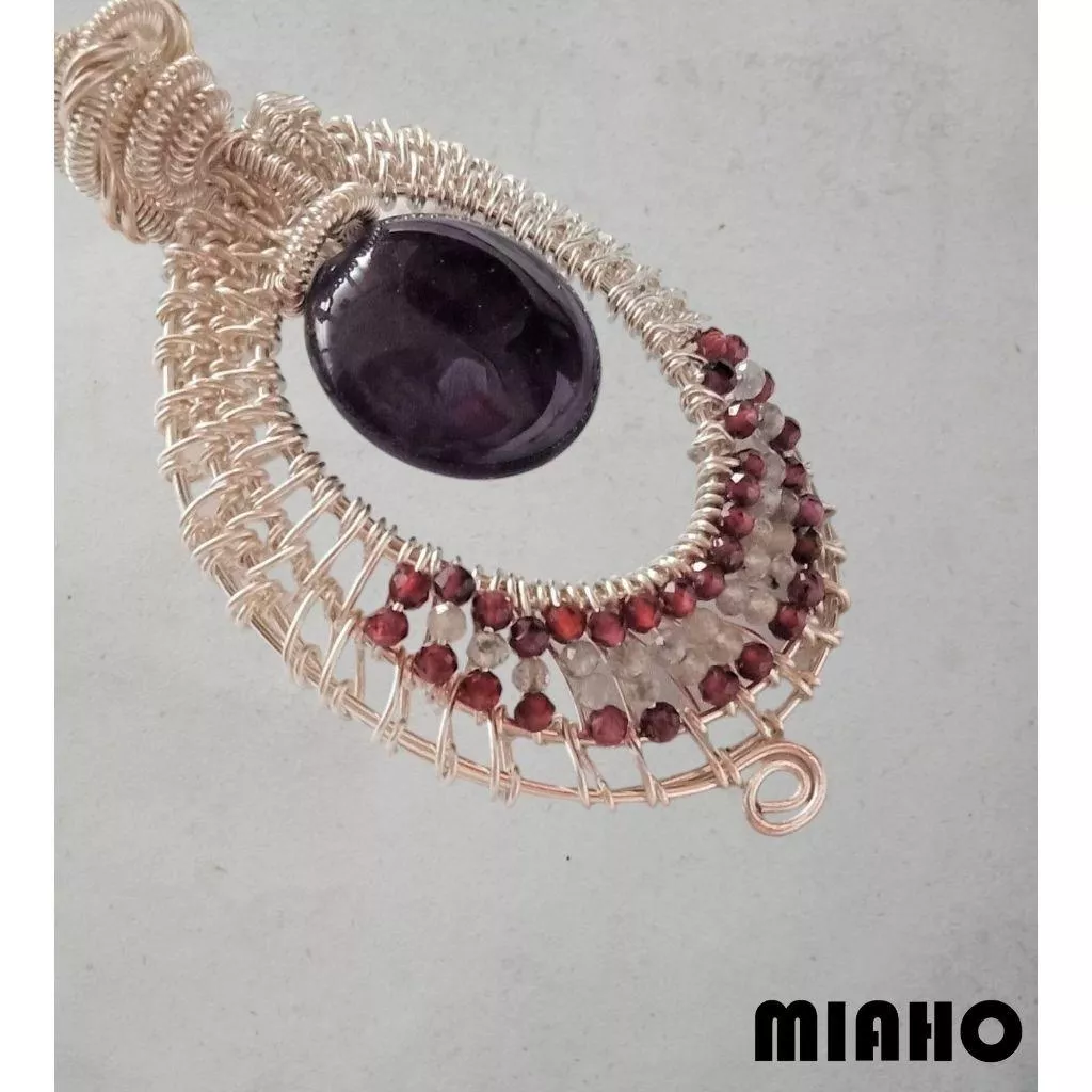 miaho 天然紫水晶純銀編織墜 手作純銀線編織