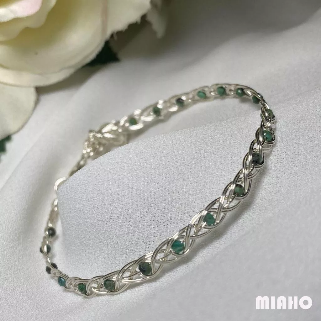 miaho 綠松石純銀手鍊 純銀線手作編織A2