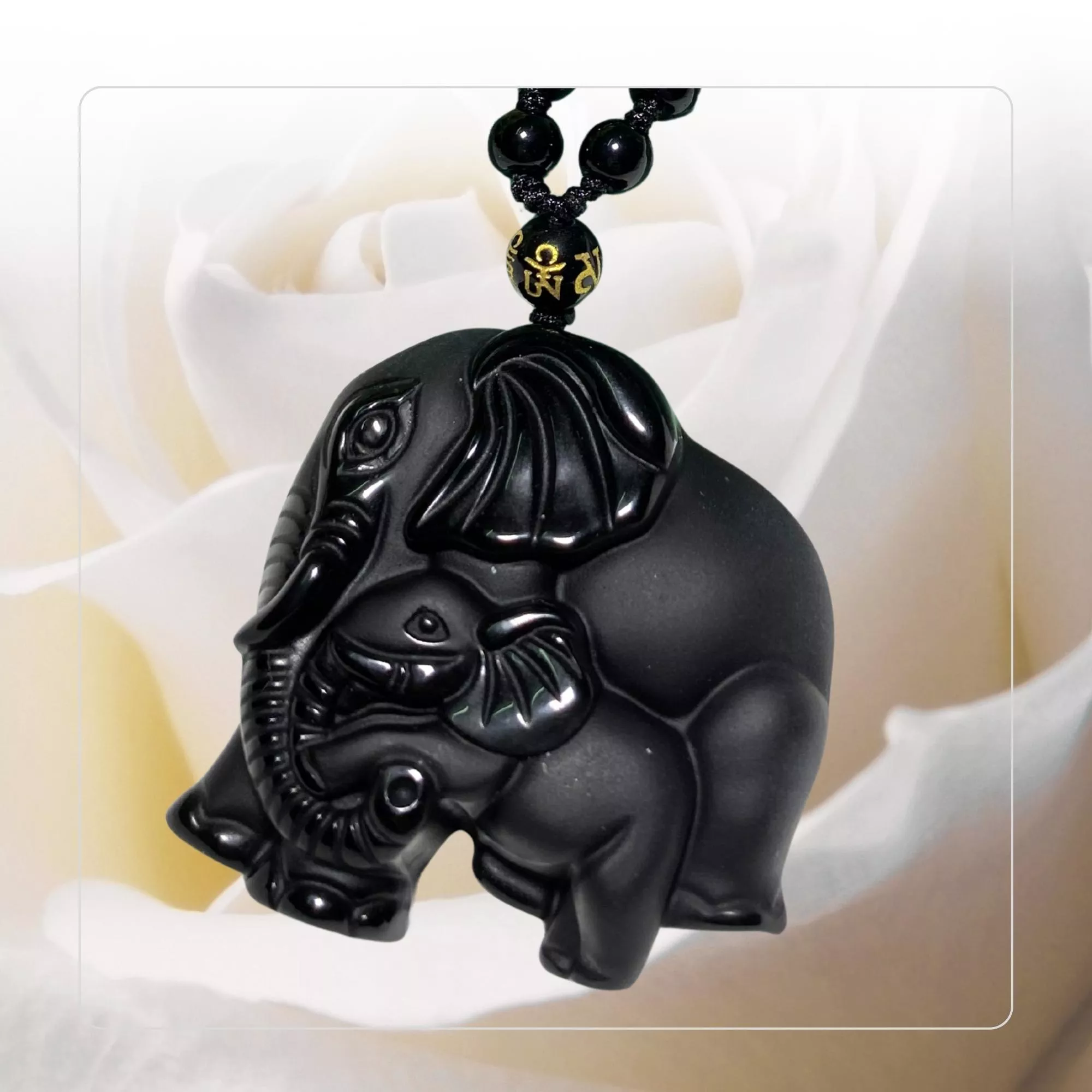 黑曜石母子象項鍊 47×47×13mm 實品拍攝 S1