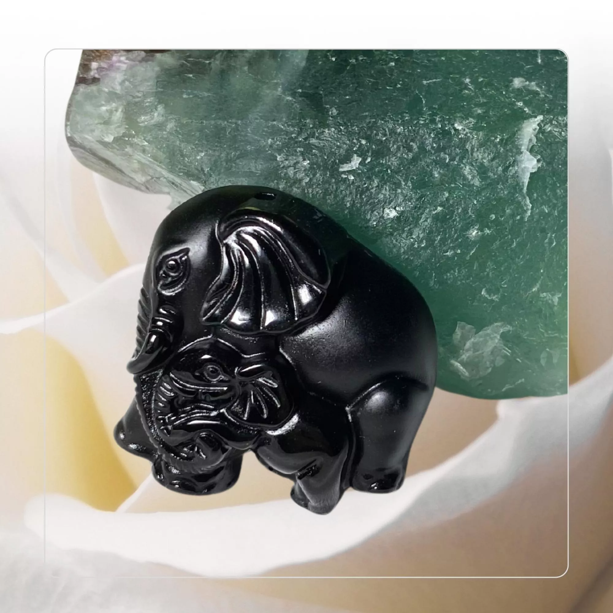 黑曜石吊墜 母子象雕刻 32×33×10mm 實品拍攝S1