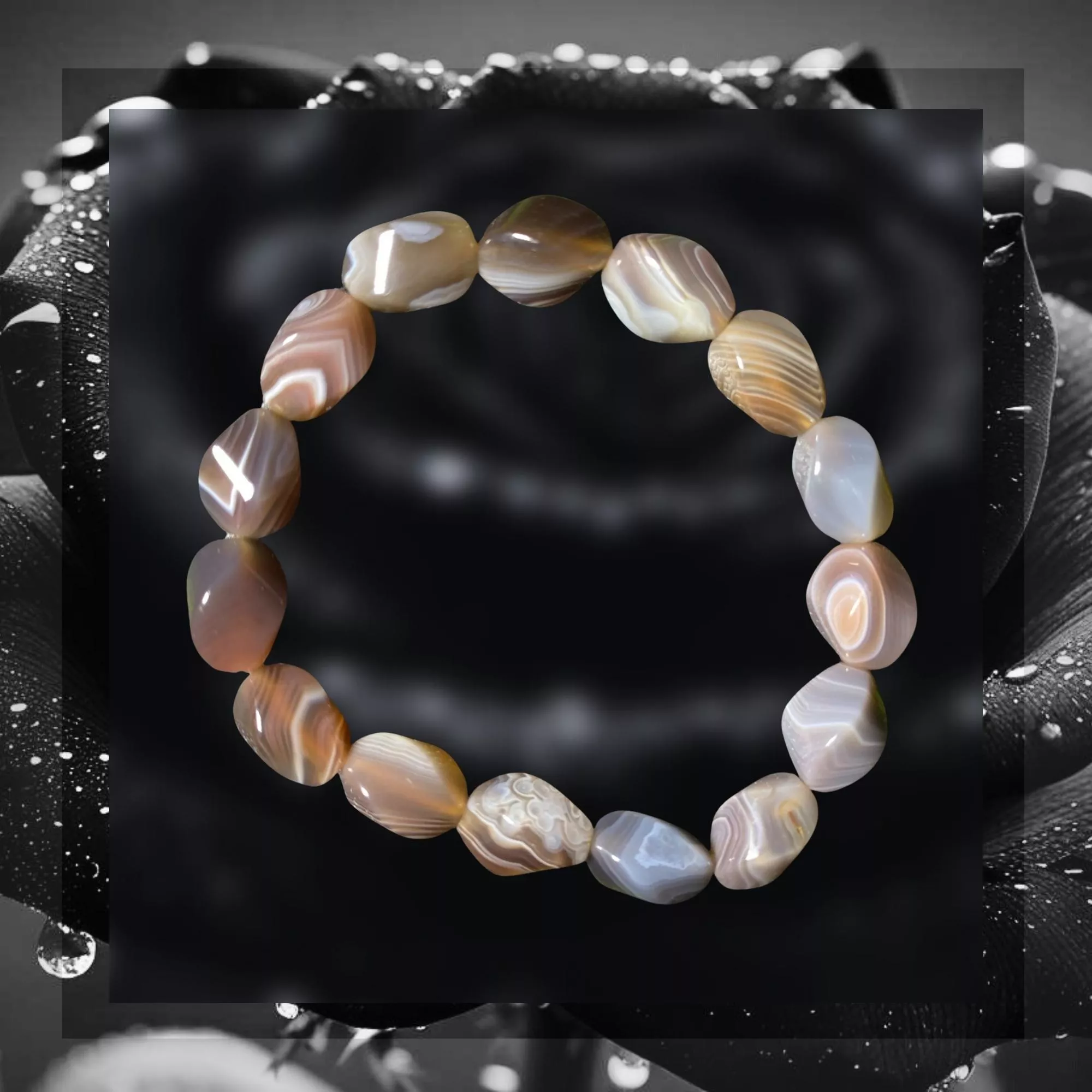 miaho 波斯瑪瑙手鍊 獨特波浪紋 海底輪水晶 條紋瑪瑙手鍊手珠 天然紋路