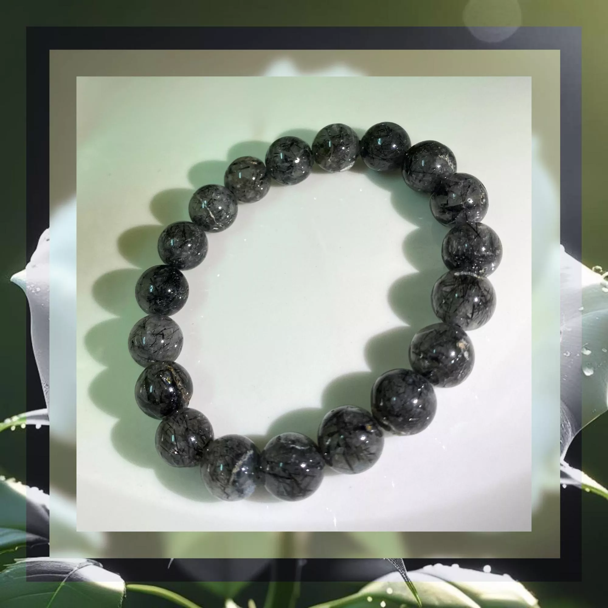 miaho 10mm 黑髮晶手珠 黑髮晶手鍊 手圍 15 公分