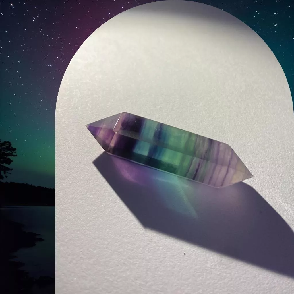 螢石雙尖柱 螢石水晶柱  B2 柱高49mm厚11mm 實品拍攝