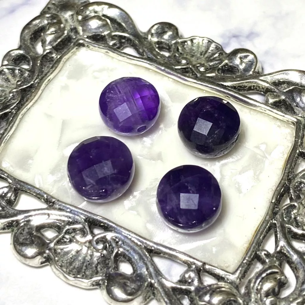 10*7 mm 紫水晶 扁圓珠 圓餅珠 扁圓切面珠 切面圓餅珠 半成品DIY 單顆