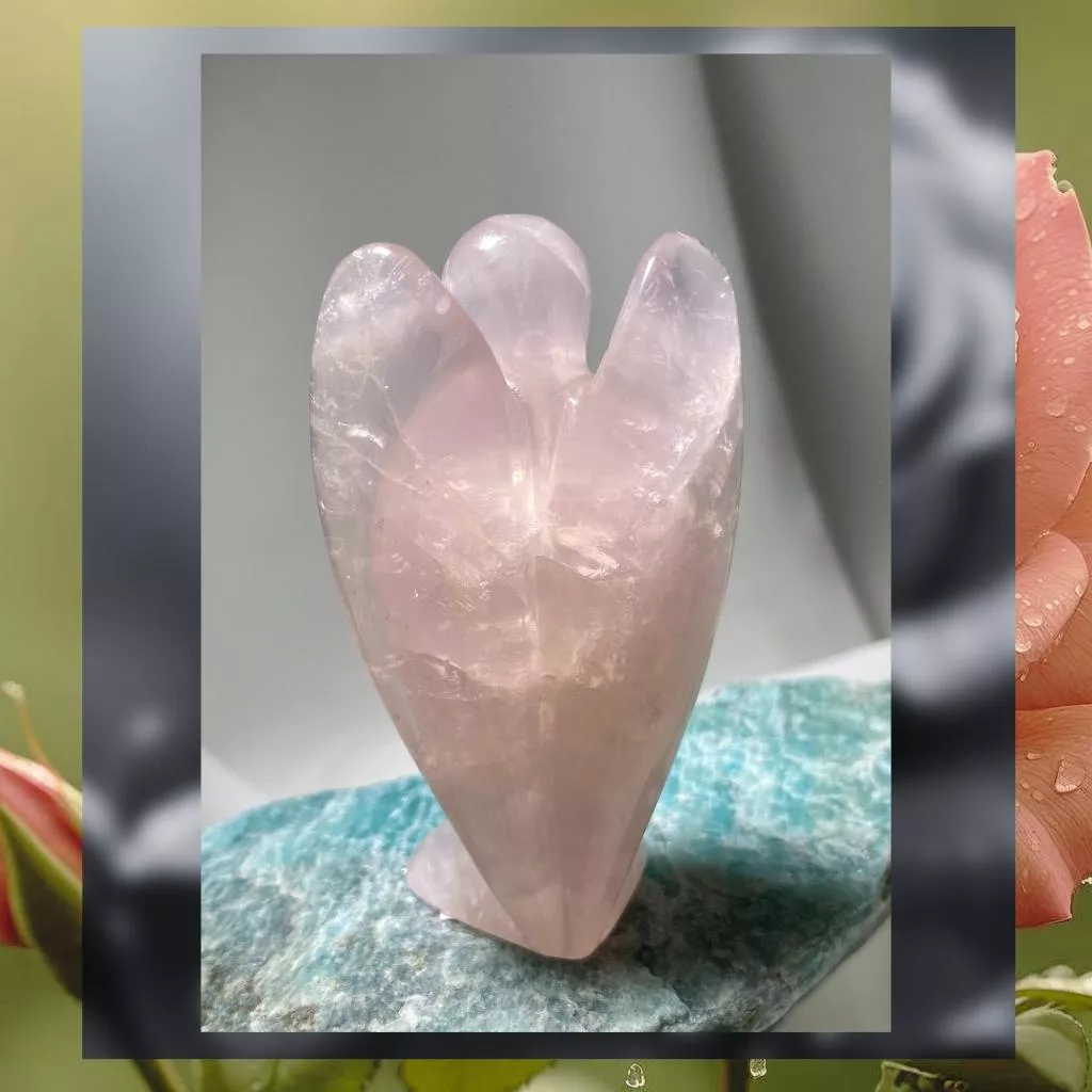 粉晶天使雕件 L1 水晶雕件 大天使水晶 高76mm寬43mm厚22mm 實品拍攝