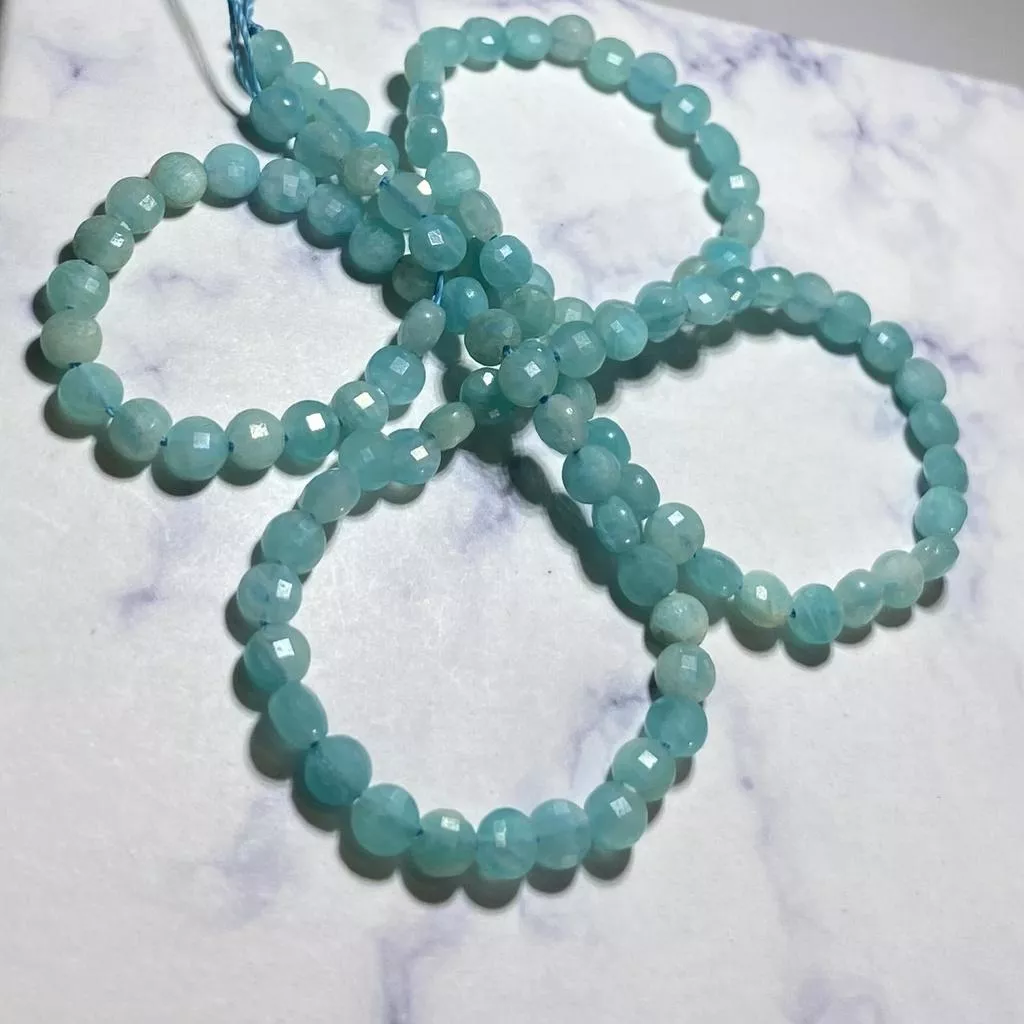 4*2 mm 天河石 扁圓珠串珠 圓餅珠 扁圓切面珠 切面圓餅條珠 半成品 單條隨機