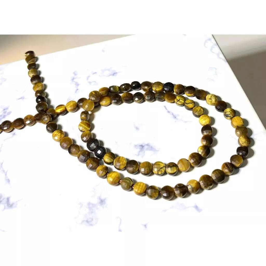 4*3 mm 虎眼石 扁圓珠串珠 圓餅珠 扁圓切面珠 切面圓餅條珠 半成品DIY 單條隨機