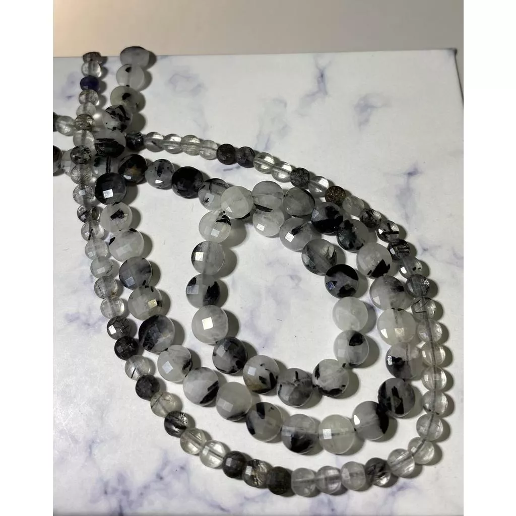 4*2 mm  6*3 mm 黑髮晶 扁圓珠串珠 圓餅珠 扁圓切面珠 切面圓餅 半成品DIY