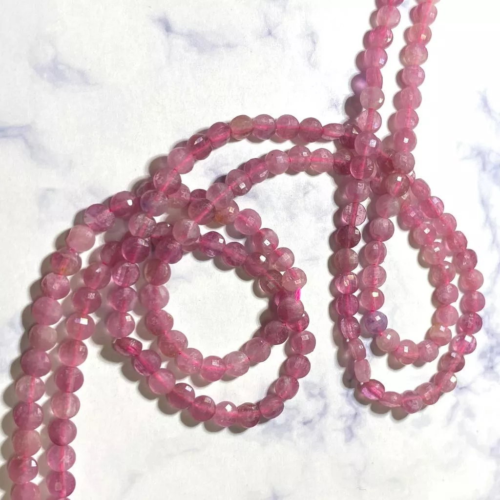 4*2 mm 紅碧璽 扁圓珠串珠 圓餅珠 扁圓切面珠 切面圓餅條珠 半成品DIY 單條隨機