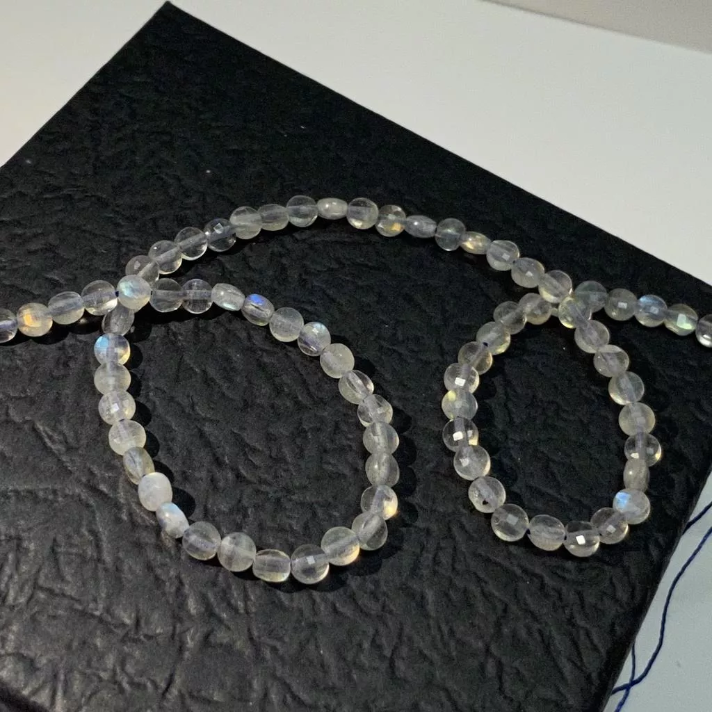 4*2 mm 拉長石 扁圓珠串珠 圓餅珠 扁圓切面珠 切面圓餅條珠 半成品DIY 單條隨機