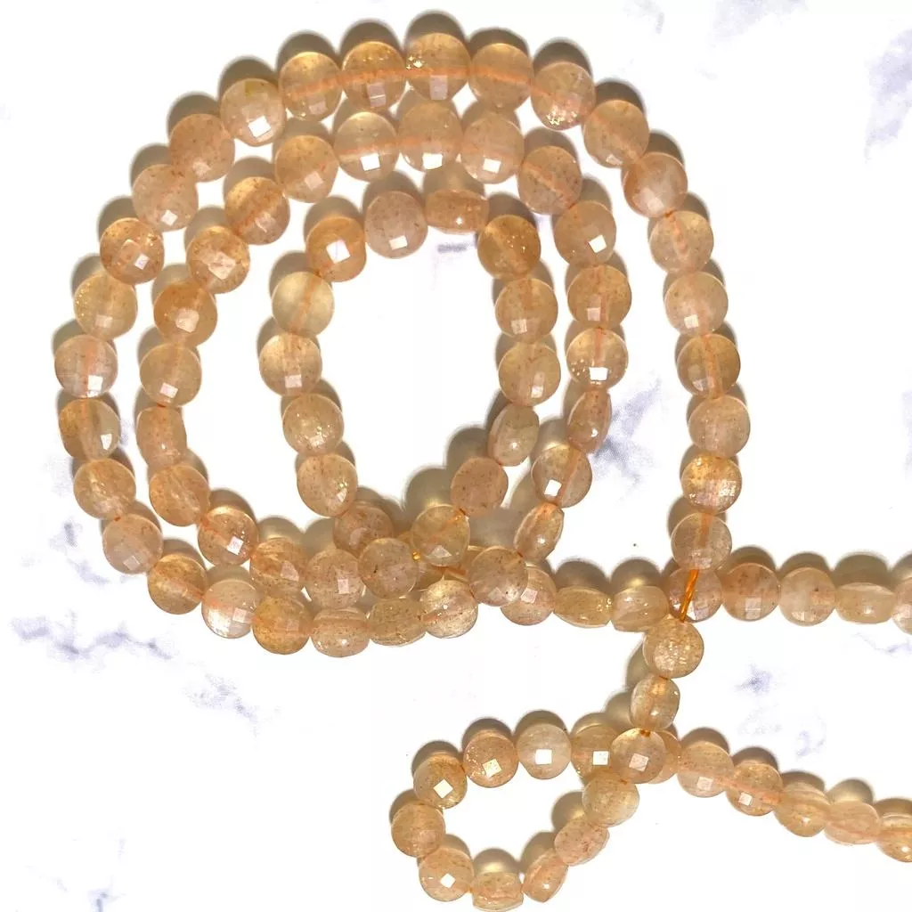 4*3 mm 太陽石 扁圓珠串珠 圓餅珠 扁圓切面珠 切面圓餅條珠 半成品DIY 單條隨機