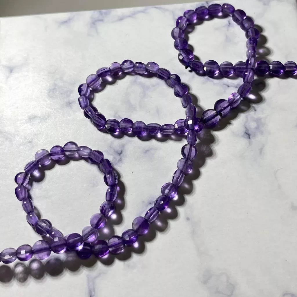 4*2 mm 淺紫水晶 扁圓珠串珠 圓餅珠 扁圓切面珠 切面圓餅條珠 半成品DIY 單條隨機