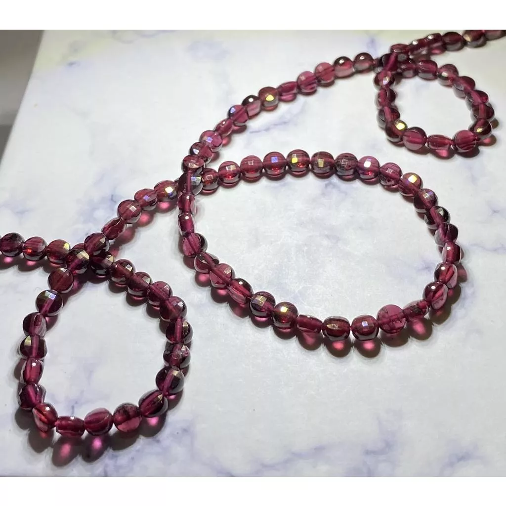 4*2 mm 紅石榴石 扁圓珠串珠 圓餅珠 扁圓切面珠 切面圓餅條珠 半成品 單條