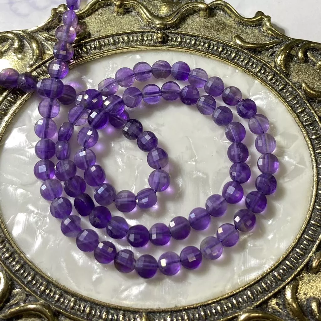 4*2 mm 深紫水晶 扁圓珠串珠 圓餅珠 扁圓切面珠 切面圓餅珠 半成品DIY 單條隨機